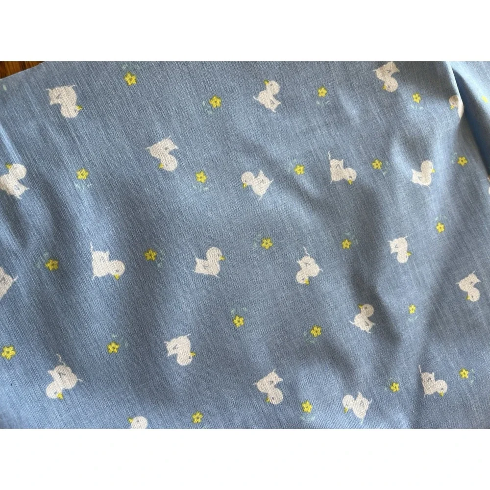 Vintage Fabric Blue Duck Floral Flower Duck Duckling Baby 1980s Wesco Reltex 1yd